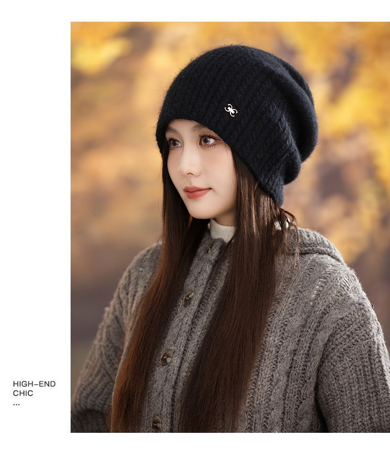 Korean Style Versatile Double C Warm Rabbit Fur Slouchy Autumn Winter Outdoor Casual Windproof Knitted Large Head_voghion.com