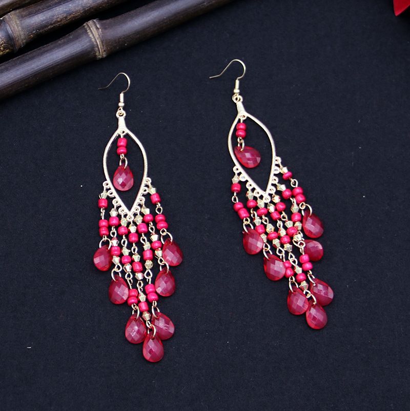 Bohemian lange oorbellen damesmode overdreven waterdruppel franje oorbellen temperament oor sieraden_voghion.com