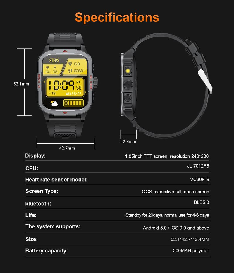 LED Flashlight Men's New Smart Watch 1.83-inch Heart Rate Health Monitoring Built In Multiple Sports Modes Outdoor Android IOS Watch_voghion.com