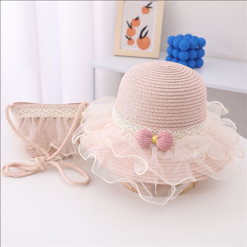 Set di borse di paglia per bambini, parasole per donne, protezione solare, cappello da spiaggia in rete, estivo da principessa_voghion.com