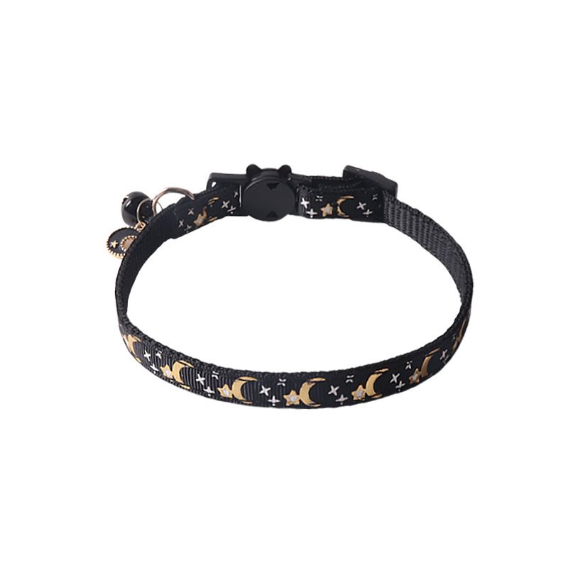 Aminger New Pet Supplies Star Gold Stamping Color Buckle Ribbon With Moon Accessories Bell Cat Collar_voghion.com