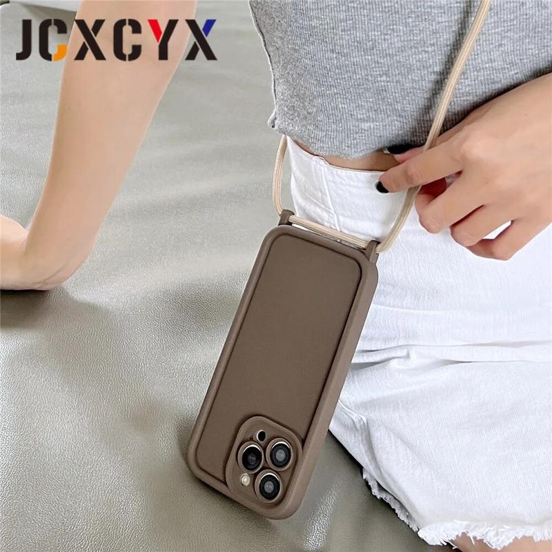 Koreaanse Crossbody Ketting Koord Lanyard Silicone Soft Case Voor iPhone 14 15 Pro Max 13 12 11 XS XR Schokbestendig_voghion.com