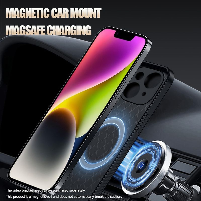 Leather Texture Magnetic Car Stand Holder Phone Case For Iphone 11 16 Pro Max 12 13 14 15 13Pro Cases Lens Protector_voghion.com