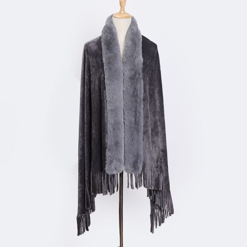 Large shawl scarf with double flanged pile collar fringe_voghion.com