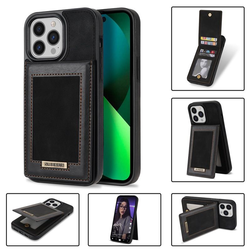Convient à l'iPhone 15 ProMax avec étui de protection en cuir adhésif face supérieure et inférieure 14 cartes S23,_voghion.com