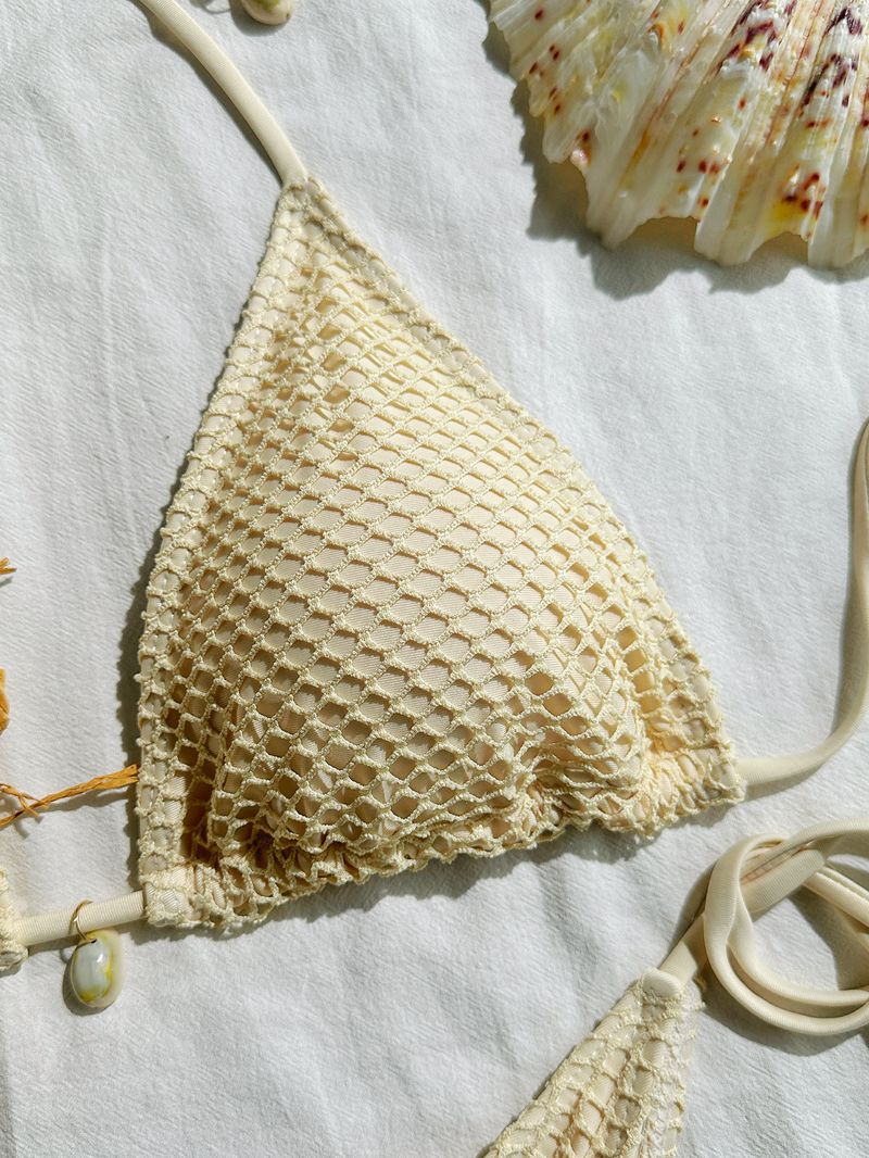 Bikini da spiaggia con ferretto e top a rete, sexy, tinta unita, da donna_voghion.com