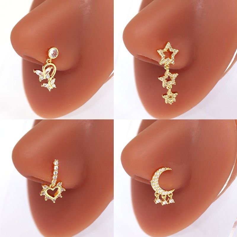 Piercing pentru nas, unghie de nas în formă de inimă, pandantiv cu cinci stele, diamant transfrontalier european și american, unghie de nas, unghie de nas, știft pentru nas_voghion.com