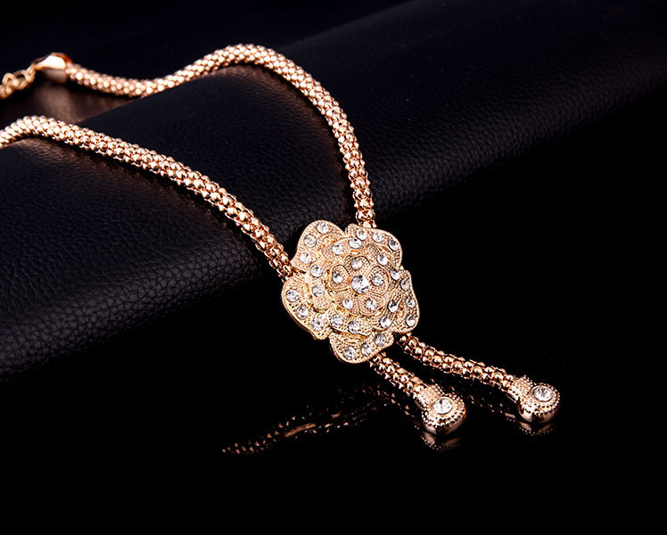 Conjunto de joyería de flor rosa de moda para mujer, conjunto de joyería de declaración de boda chapada en oro, conjunto de pendientes de collar de novia africano_voghion.com