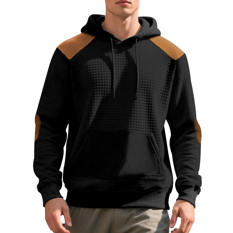 Felpa con cappuccio patchwork jacquard da uomo – Pullover oversize con spalle scese e tasca a marsupio (S-XXXL, anti-pilling, unisex adattabile)_voghion.com