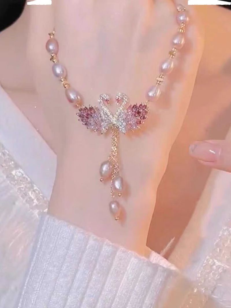 Sprg Neue modische Schwanenperlenkette mit Nischendesign, vielseitigem und elegantem High-End-Temperament, Schlüsselbein_voghion.com