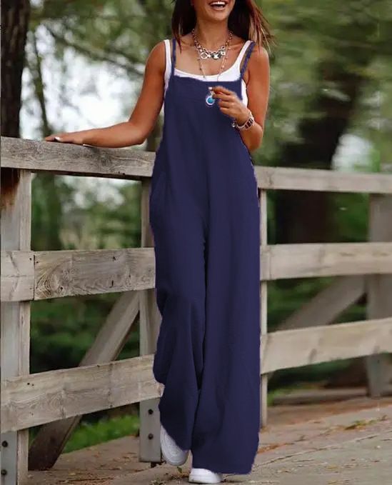 Vestido casual de algodão e linho com bolso feminino 2024_voghion.com