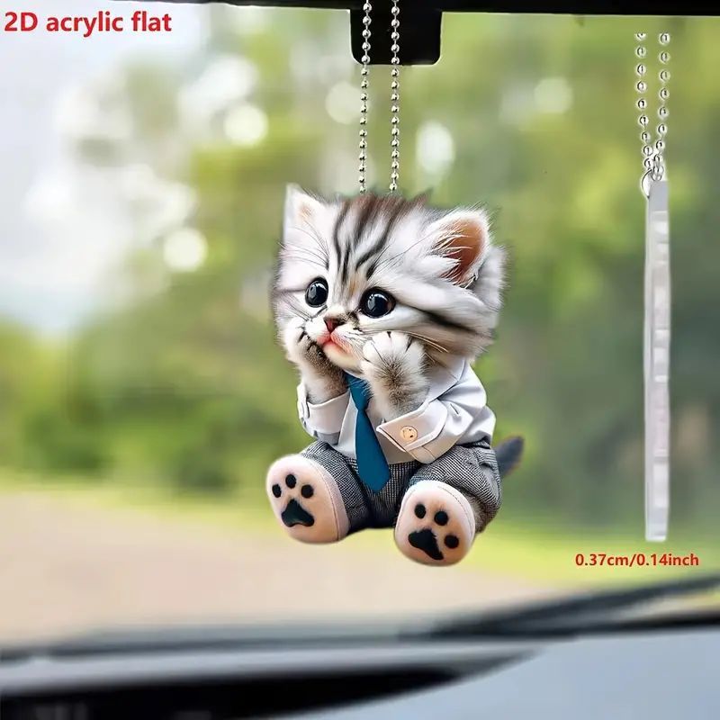 2D acrylic couple cat pendant car interior car hanging backpack keychain decoration_voghion.com