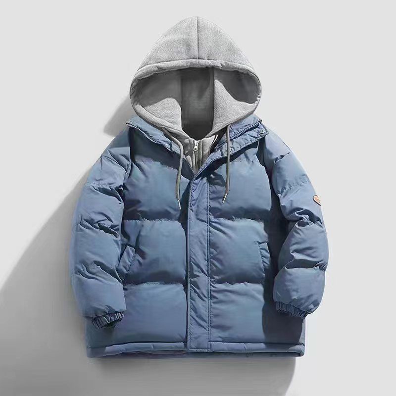 1 2024 Winter Zweiteiler für Herren Lockerer Mantel Jugend Paar Einfarbig Kapuze Verdickte Jacke Oberbekleidung Baumwollbekleidung_voghion.com