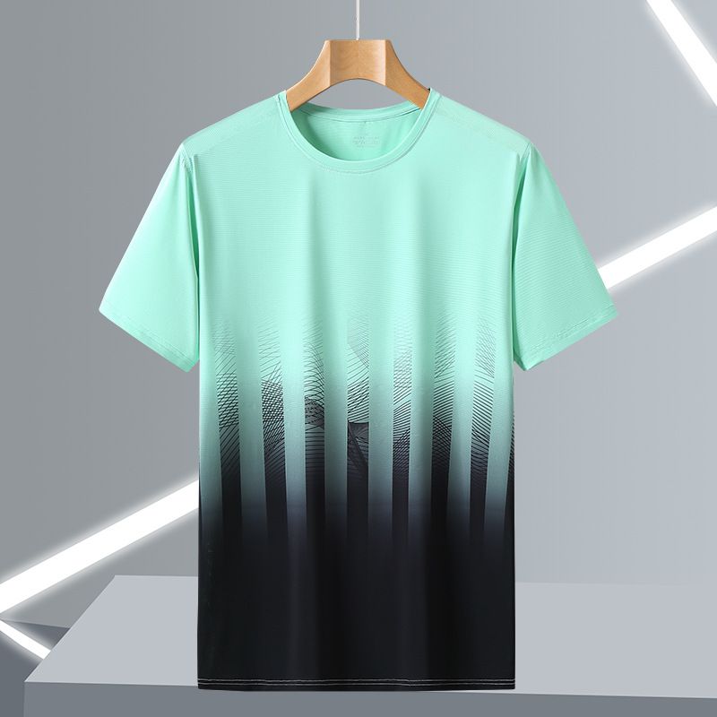 Sommer Neue Eisseide Großer Lockerer Farbverlaufsdruck Schnelltrocknendes Rundhals-Kurzes T-Shirt Halbarm Herrenbekleidung_voghion.com