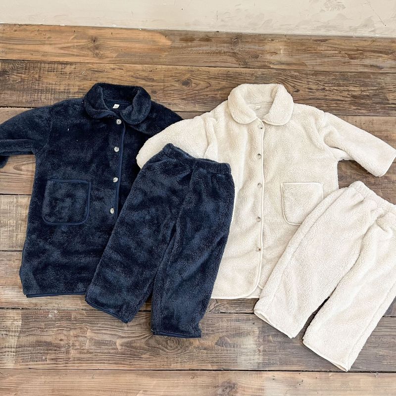 Pijamas de franela para niños, camisón largo de otoño/invierno para bebés, conjunto de ropa de casa de terciopelo Coral para niños y niñas_voghion.com