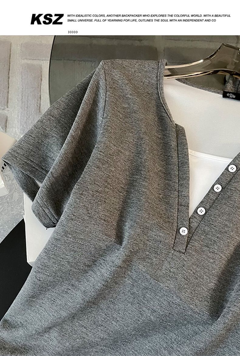 Modischer Polokragen in Kontrastfarbe für Damen, straßenrockender Wischhosenanzug mit weitem Bein für Damen_voghion.com