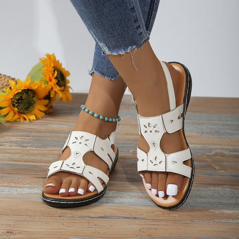 Sandali con bocca di pesce in velcro, larghi e piatti, casual, antiscivolo, per donna, 2024, nuovi, tinta unita_voghion.com