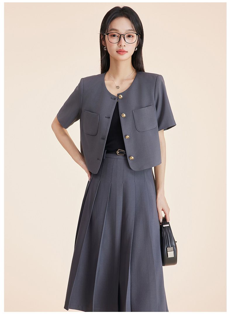 Chaqueta corta de verano para mujer, con mangas, estilo nuevo 2025, conjunto de falda corta, conjunto de dos piezas._voghion.com