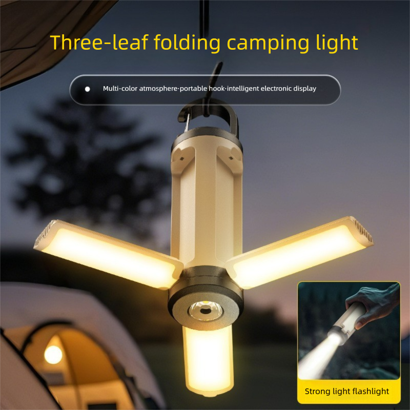 New Multifunctional Foldable Three-leaf Outdoor Camping With Hook LED Tent Light_voghion.com