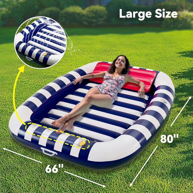 Aufblasbares Sonnenbecken, Schwimmbecken für Erwachsene, Bräunungsschwimmende Reihe, Rasenspray, Wasserbett, tragbares Doppel-Sonnenliegebett aus PVC_voghion.com