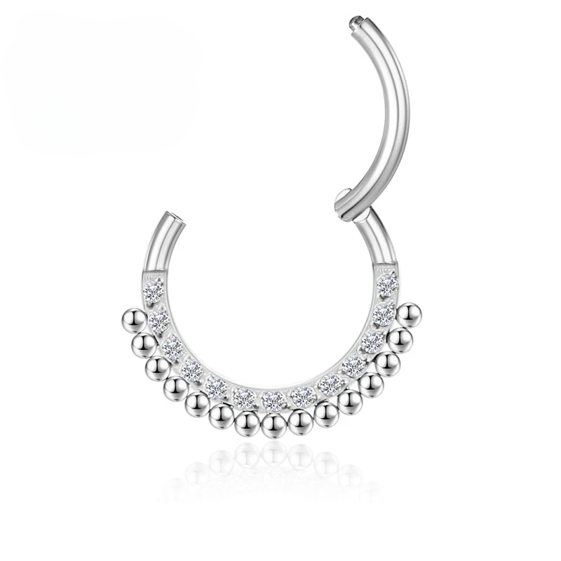 F136 Piercing al naso in titanio, elica, setto, orecchini da 16 G, segmento incernierato, clicker, zircone, labret, orecchio, trago, cartilagine, gioielli all'ingrosso_voghion.com