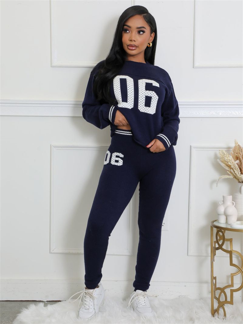 Damenbekleidung Mode All Match Printing Sportlicher Stil Kontrastfarbe Lässige Langarmoberteile und Hosenanzüge_voghion.com