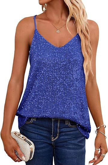 camicia a V profonda con paillettes casual a maniche corte con scollo a V e maniche corte_voghion.com