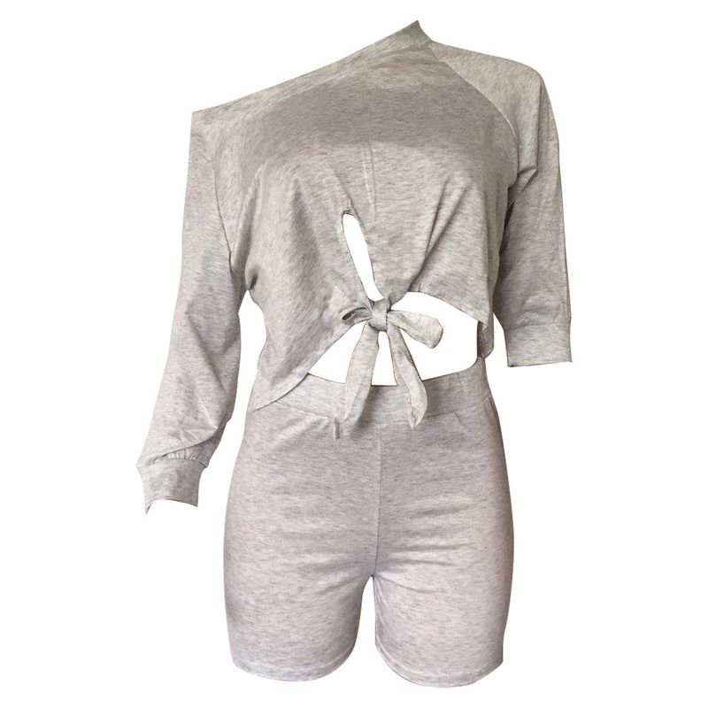 moda esclusiva, maniche scoperte, top che scopre l'ombelico, pantaloncini in due pezzi, abbigliamento da donna di vendita calda_voghion.com