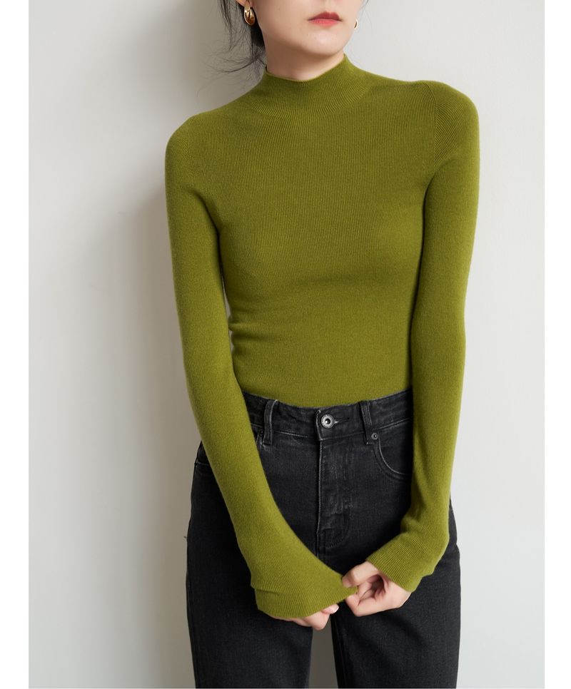 SS STUDIO Nahtloser Einteiliger Pendel-Eleganter Halbrollkragen-Wollstrickpullover Für Damen Herbst Winter Basishemd_voghion.com