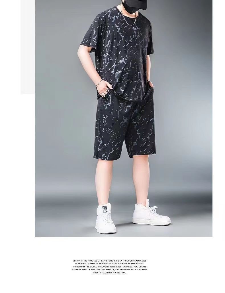 Men's Clothing Ice Silk Sports Suit Men's Summer Thin Short Sleeved T Shirt Quick Drying Casual Shorts Loose Large Size Clothes Set_voghion.com