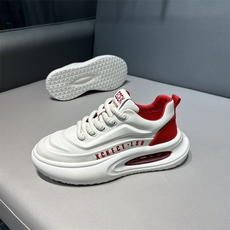 Chaussures basses en cuir pour hommes, nouvelle collection automne, confortables, légères, décontractées, coussin d'air, semelle épaisse, filet rouge_voghion.com