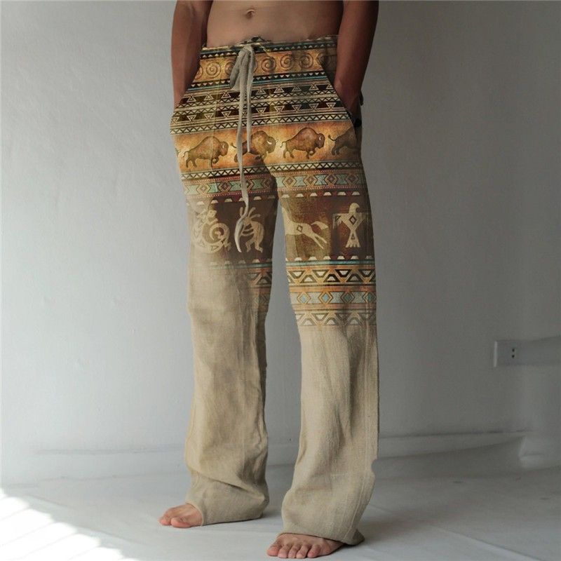 Premium Products Pants Summer Pants Beach Pants Drawstring Elastic Waist 3D Printed Stripe Pattern Printed Geometric Comfortable Men_voghion.com
