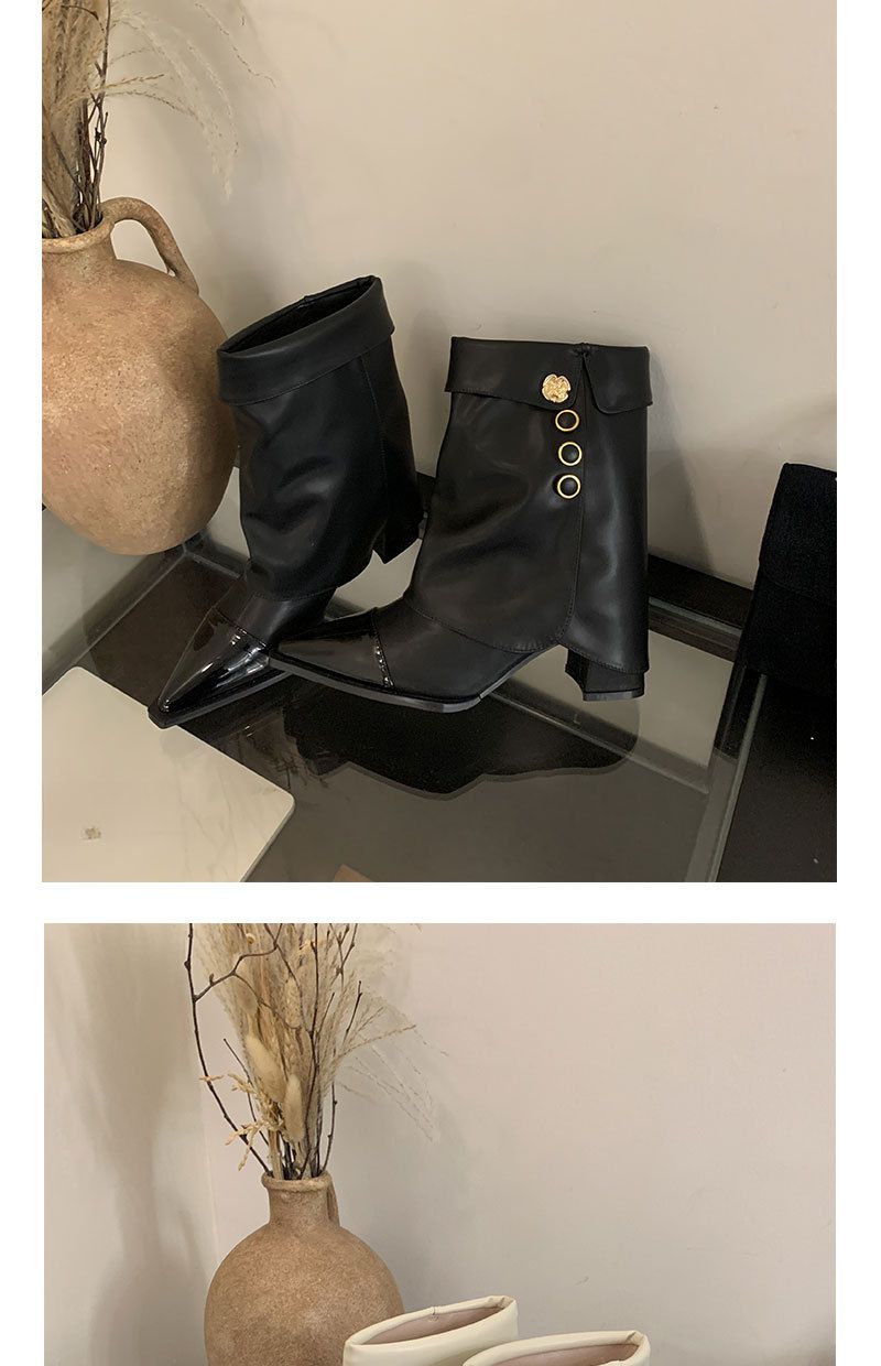 Autumn Winter New Fashion Versatile Short Heel Riding Elegant Small Incense Style Color Collision Ankle Boots Casual Wear Comfortable Lightweight_voghion.com