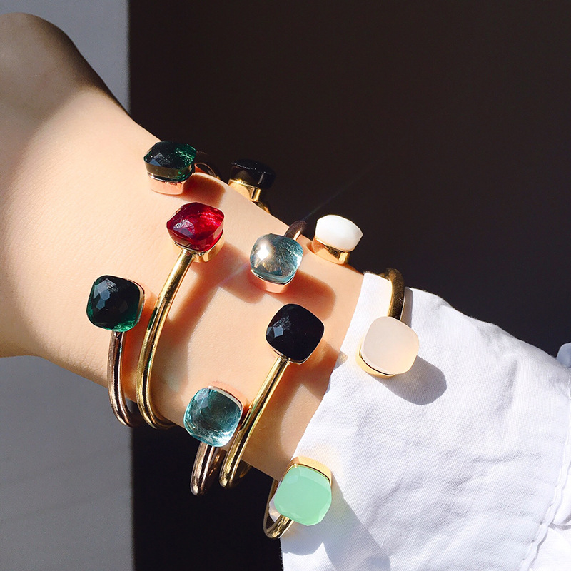 Set di gioielli da donna, moda, nazionali ed esteri, gioielli auto-progettati, gemme, bracciale aperto color caramella, gioielli con design di nicchia_voghion.com