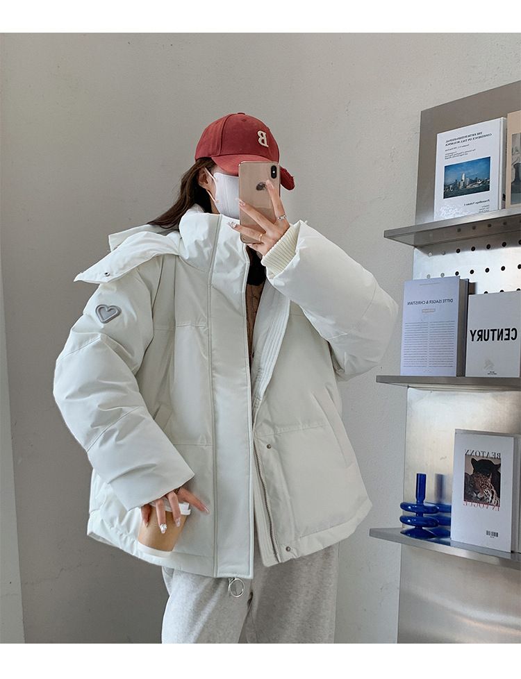 K Gray Heart Kurze Daunenjacke für Damen; Koreanische Version; Studentengröße; Brotmantel für Paare._voghion.com