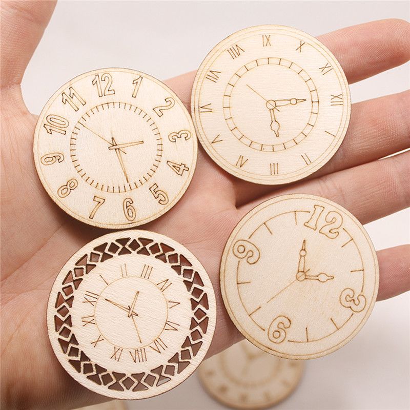 Wooden Craft Pendant Creative Clock Pattern DIY Round Wood Home Decoration Holiday Party Wall Sticker_voghion.com