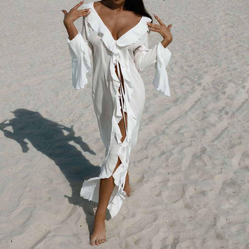 Damenbekleidung Neue Langarm-Spitzen-Cardigan-Strandbikini_voghion.com