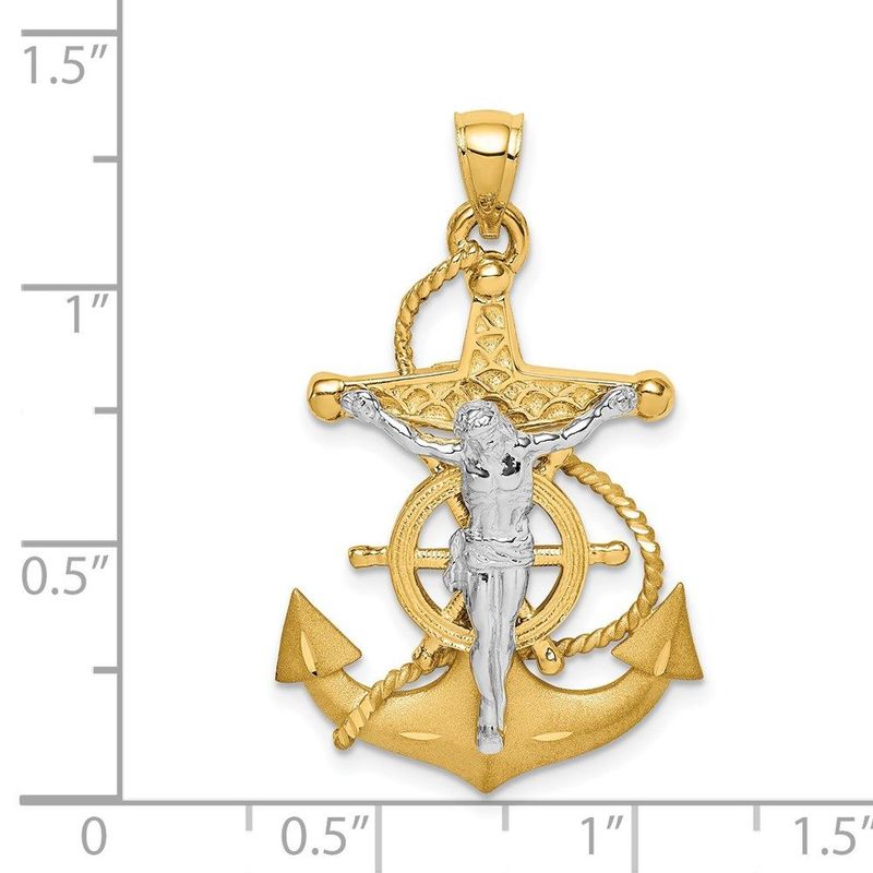 14K Two-tone Polished/Satin D/C Mariner Cross Pendant_voghion.com