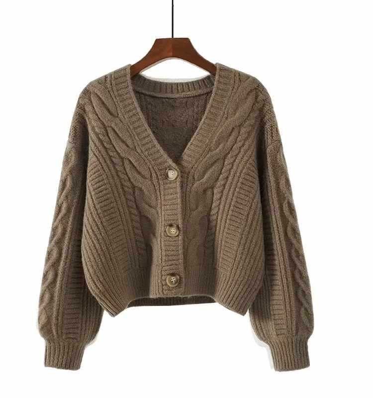 Cardigan en maille torsadée à col en V pour femme – Pull oversize doux et confortable (Camel/Blanc/Rouge, taille unique)_voghion.com