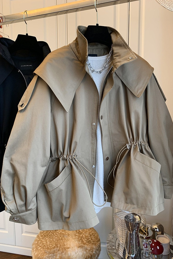 Gabardina informal con cordón en la cintura para mujer, abrigo corto para primavera y otoño_voghion.com