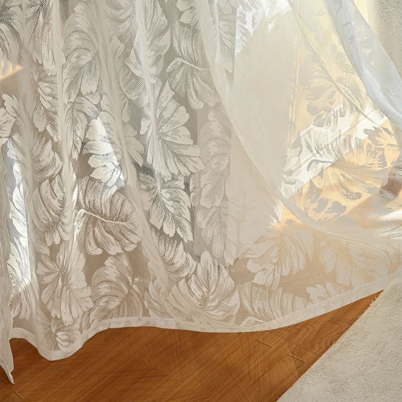 Leaf Door Curtain Rod Warp Knitted Lace White Solid Color Window Screen Curtain_voghion.com