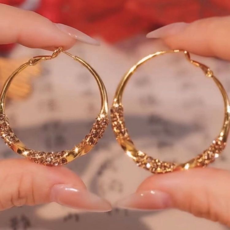 Orecchini Premium in Argento con Zircone, Grandi Orecchini a Cerchio da Donna, Nuovi Orecchini a Cerchio con Temperamento Leggero e di Lusso, Popolari, 2024_voghion.com