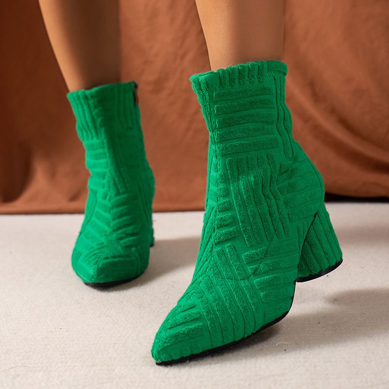 New autumn and winter boots foreign trade large size women's pointed high heel fashion towel boots side zipper thick heel boots_voghion.com