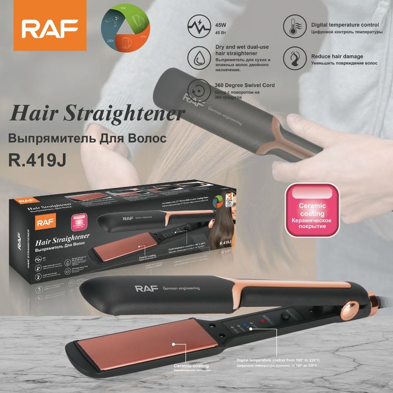 RAF Hair Straightener And Curler 2 In 1, Negative Ion Technology For Shiny Frizz-Free Hair, Ceramic Plates For Root Lifting & Volumizing, Dual Voltage For EU Travel_voghion.com