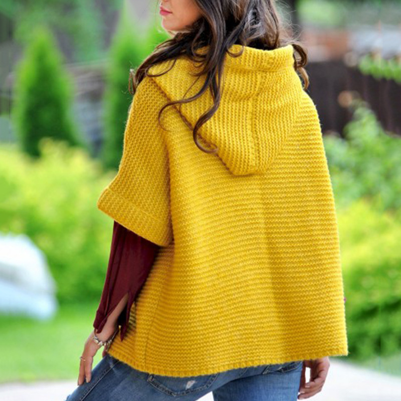 Women's autumn and winter loose knit hooded cardigan sweater_voghion.com