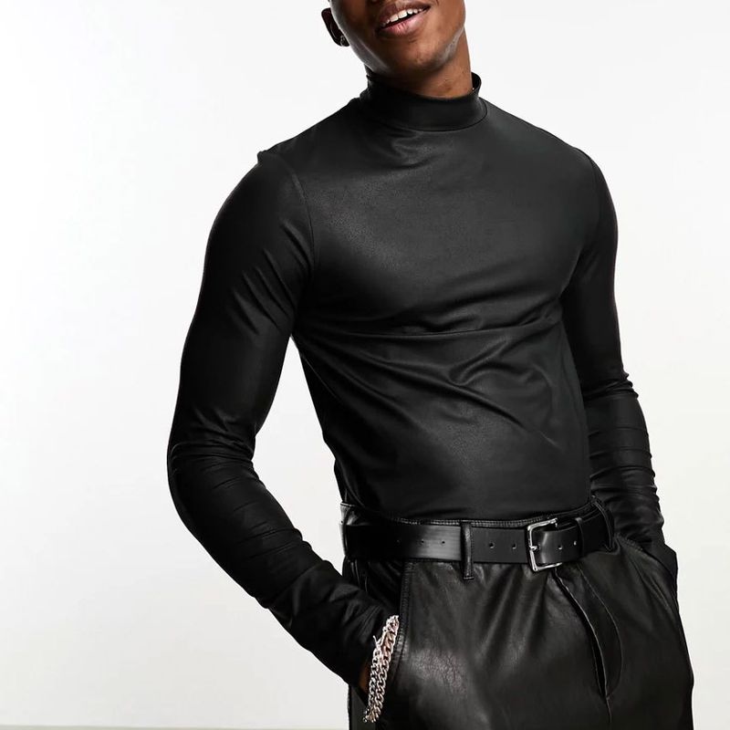 abbigliamento uomo pelle PU opaca pelle lucida maglietta con cappuccio collant uomo_voghion.com
