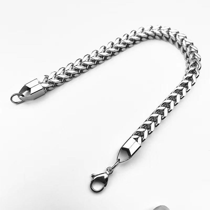 Braccialetto hip-hop reversibile alla moda e di grande successo, in acciaio inossidabile, intrecciato e lucido, a quattro lati, da 6 mm._voghion.com