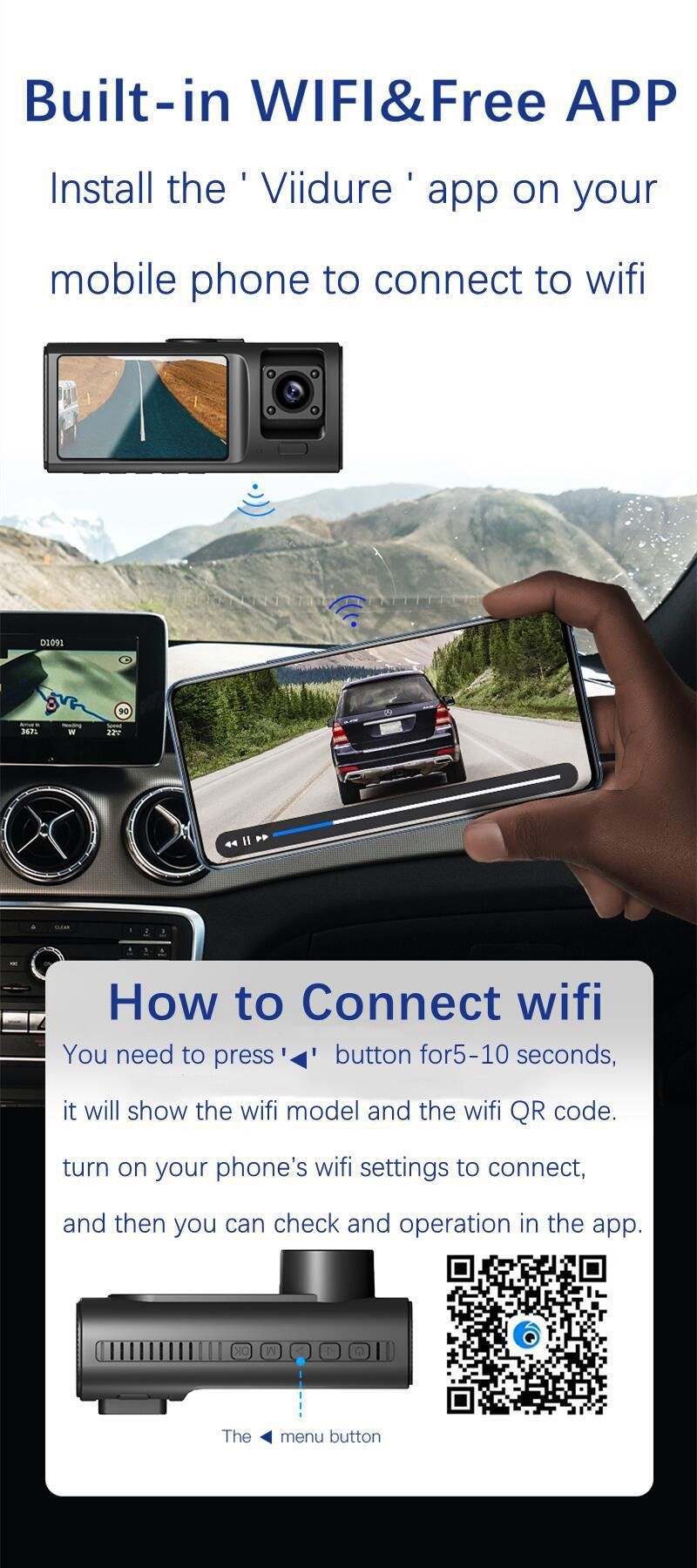 new V20 three-record driving recorder 1080p night vision three-lens WIFI recorder reversing visual_voghion.com