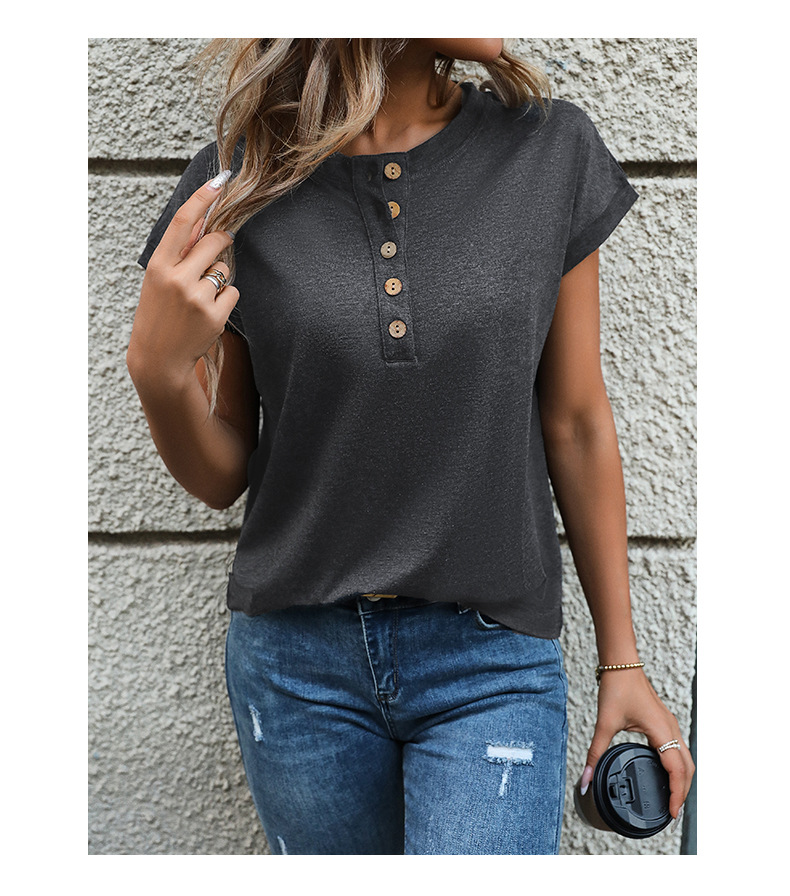 T-shirt basic senza maniche tinta unita con bottoni tinta unita_voghion.com