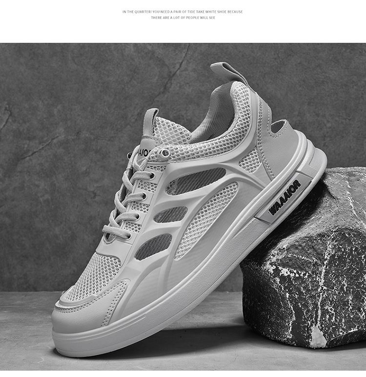 Summer New Breathable Hollow Out Men's Trendy Versatile White Mesh Casual Sneakers Cloth Shoes_voghion.com